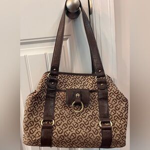 Etienne Aigner Tan/Brown Monogram Shoulder bag.VINTAGE Barely used Will not last